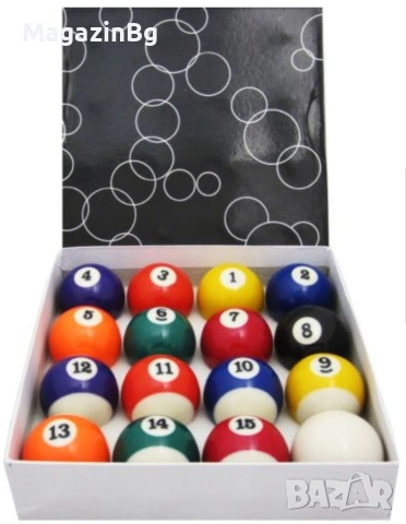 Комплект топки за билярд , 16 броя в кутия; Триъгълник за билярд 