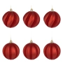 Комплект коледни топки за елха – червени матови с кадифени райета Ø8 см – 6 броя_1241001, снимка 1