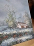 стара авторска картина зимен пейзаж маслени бои върху платно М1, снимка 6