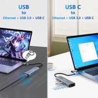 5 в 2 USB хъб Ethernet 1000M, с 3 *USB 3.0 и USB-C порта, снимка 2 - Кабели и адаптери - 45221651