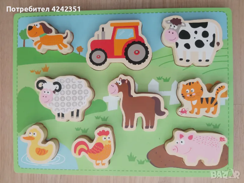 Дървен пъзел Lelin toys с 9 фигури, снимка 1