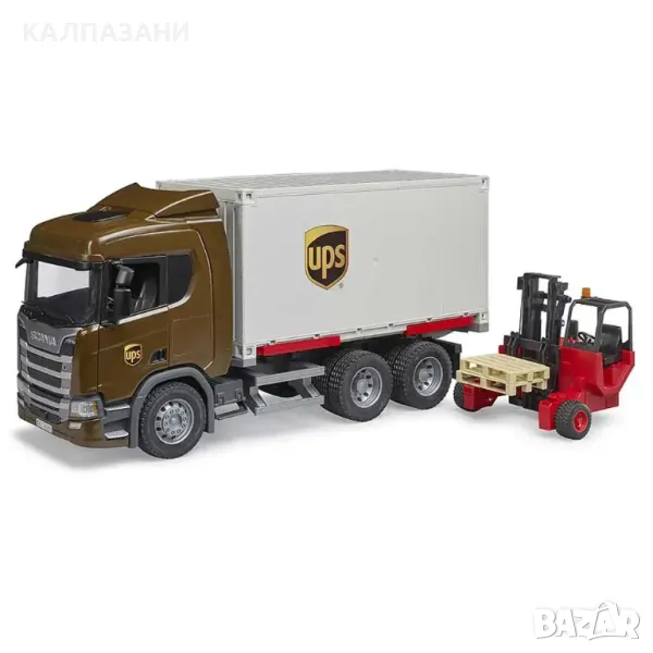 BRUDER КАМИОН SCANIA SUPER 560R UPS И МОТОКАР 03582, снимка 1