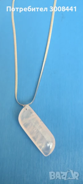 Колие със сребърна верижка и плочка розов кварц, снимка 1