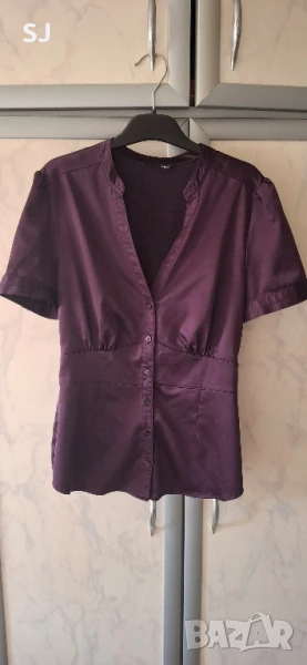Дамска лятна риза с къс ръкав в лилаво. Сатен, размер S, снимка 1