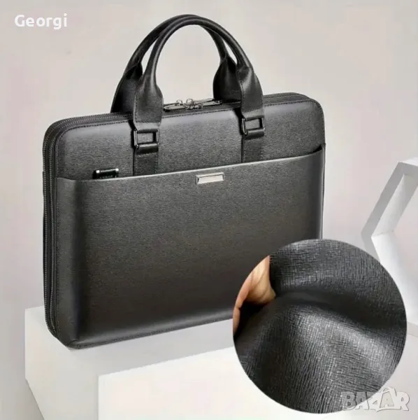 Луксозна кожена бизнес чанта (куфарче за лаптоп 15”) Черна естествена кожа!, снимка 1
