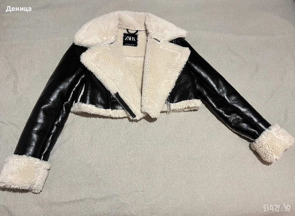 Късо яке Zara - еко кожа с пух, снимка 1