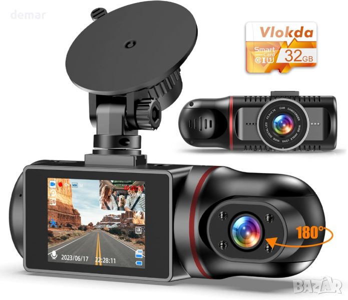 Dash Cam отпред и отвътре, Dashcam за автомобили 1080P двойна камера за табло с 32GВ карта, снимка 1