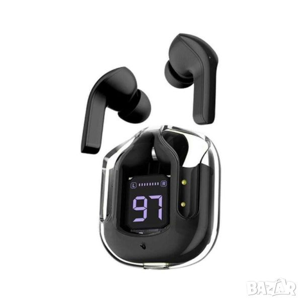 Безжични слушалки с активно шумопотискане, Прозрачни, BT 5.1, Черни, снимка 1