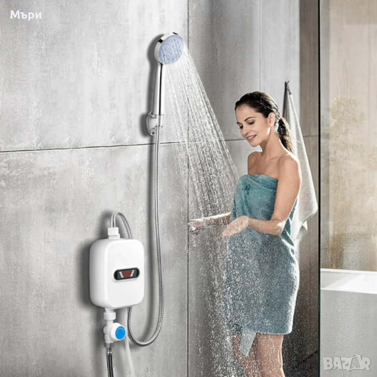 Проточен термостатичен бойлер за мигновена топла вода – Комплект с душ слушалка и регулатор, снимка 1