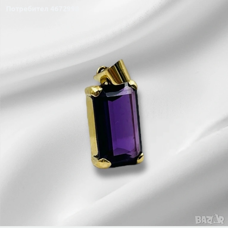 Златен медальон с аметист – 18K, снимка 1