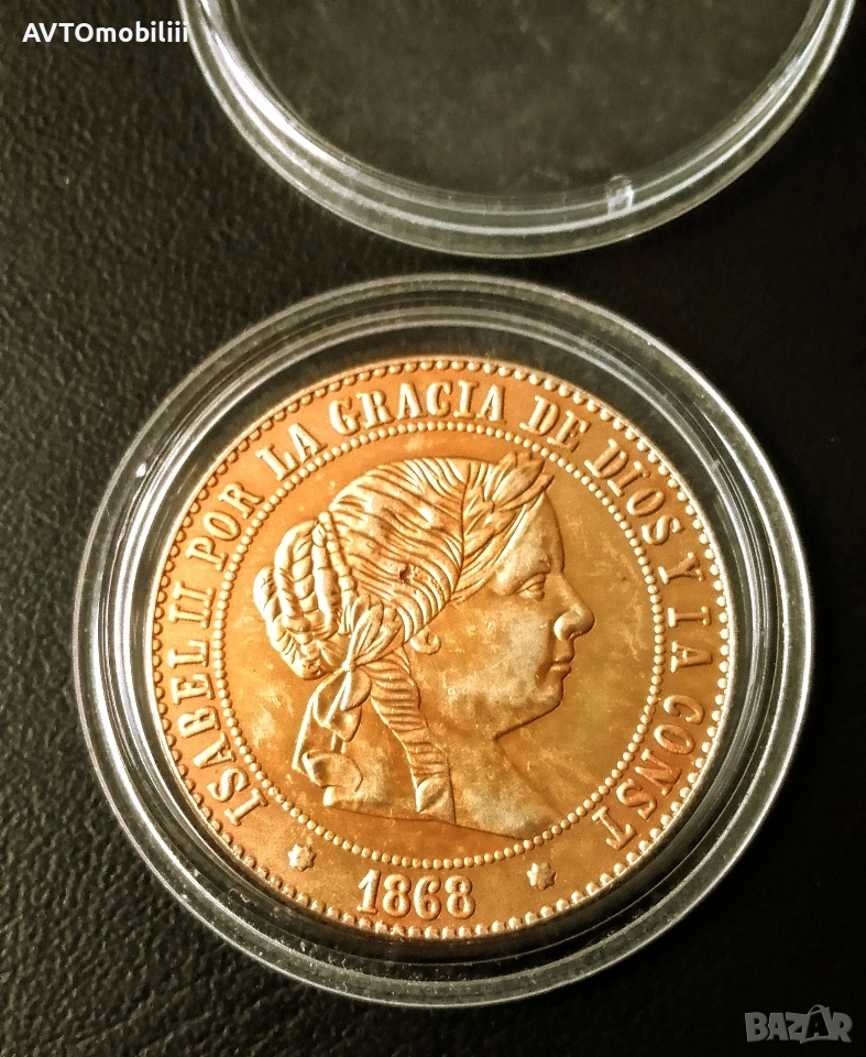 Позлатена испанска монета в капсула, снимка 1