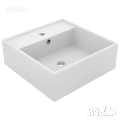 vidaXL Мивка с преливник лукс квадрат бял мат 41x41 см керамика(SKU:146943), снимка 1