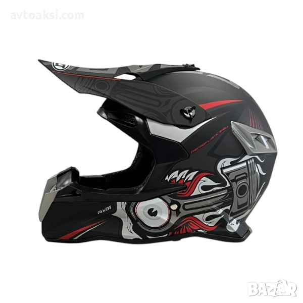 Каска за мотокрос 188 Matt Black/Grey Red, снимка 1