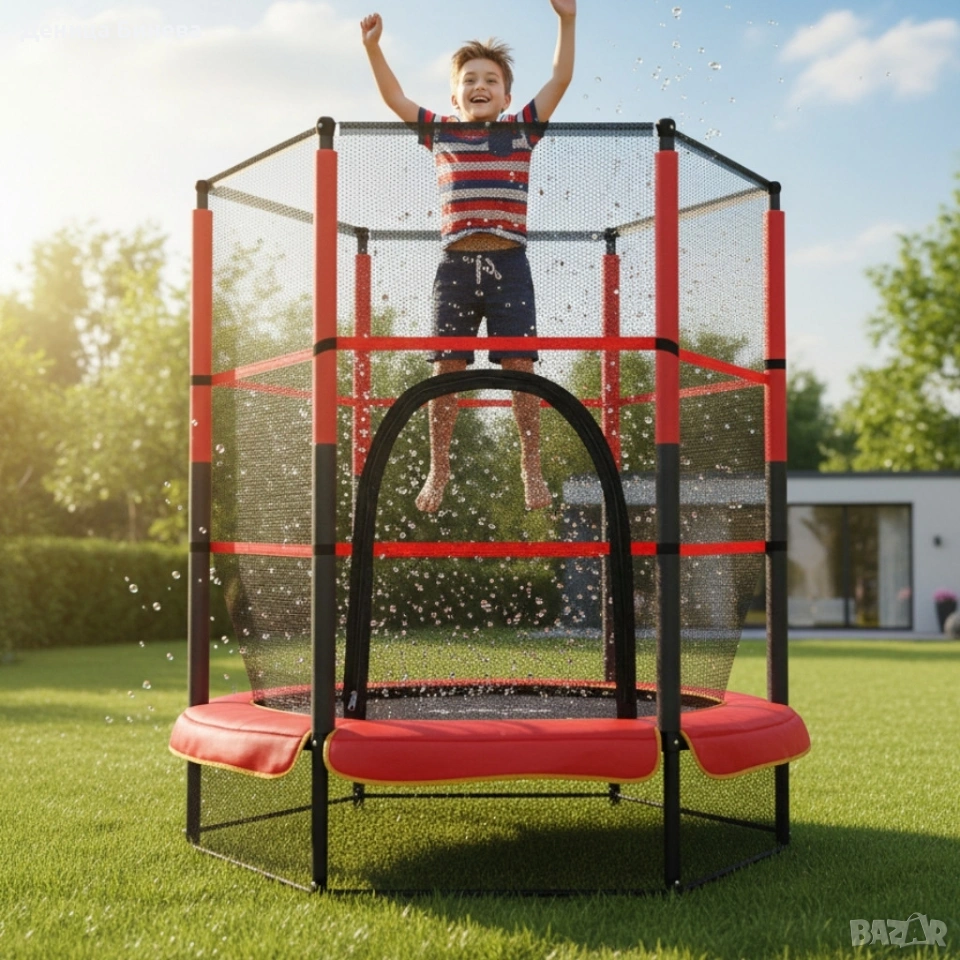Мини батут с мрежа за безопасност – Компактен и забавен избор за деца, снимка 1