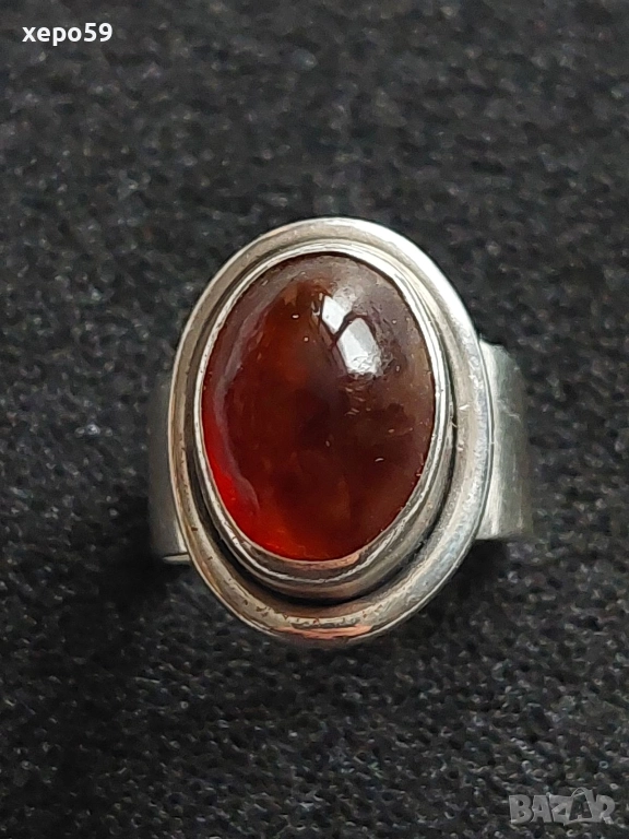 Стар сребърен пръстен с кехлибар, снимка 1