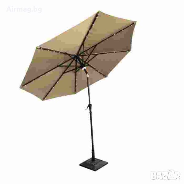 Градински чадър със соларно осветление и Bluetooth говорител Тaupe, снимка 1