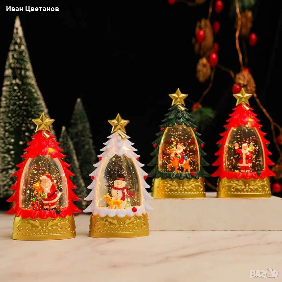 Коледна LED декоративна лампа с вода и брокат – празнична светлина и магия в елховиден дизайн, снимка 1