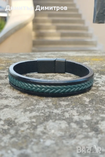 Мъжки гривни от естествена кожа и стомана. Бижута Луди гъби. Идея за подарък., снимка 1