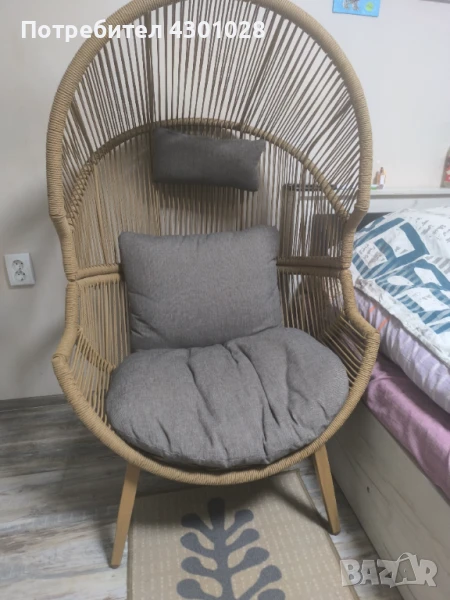 РАТАНОВ СТОЛ ТИП ЯЙЦЕ, снимка 1