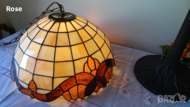 Тифани Tiffany - лампа и абажур, бежова гама, барок, снимка 13 - Настолни лампи - 50086818