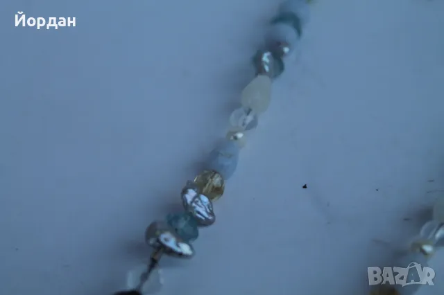 Дамско сребърно колие с естествени перли , планински кристал централен камък топаз, снимка 3 - Колиета, медальони, синджири - 50380165