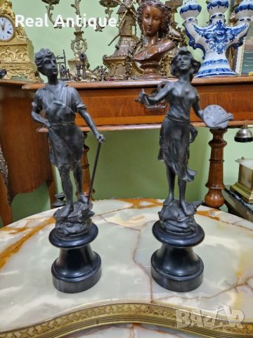 Страхотен чифт антикварни колекционерски френски фигури статуетки , снимка 1 - Антикварни и старинни предмети - 45916745