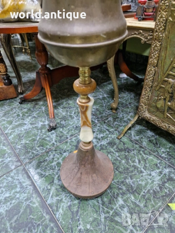 Страхотен антикварен белгийски подов пепелник от бронз и оникс , снимка 4 - Антикварни и старинни предмети - 53249208
