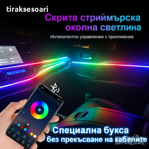 RAINBOW LED амбиентно осветление за автомобили с RGB 256 цвята, 10 в 1, снимка 3 - Аксесоари и консумативи - 52567048