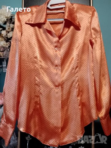Сатенена риза оранжева , снимка 2 - Ризи - 45717452