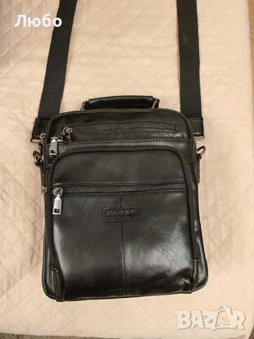 Мъжка чанта от естествена кожа (черна) SILVER FLAME - Много запазена, снимка 5 - Чанти - 53772823