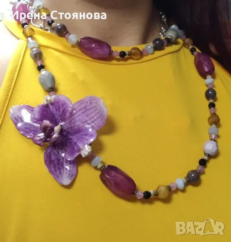 Колие с естествен цвят на орхидея , снимка 15 - Колиета, медальони, синджири - 50176243