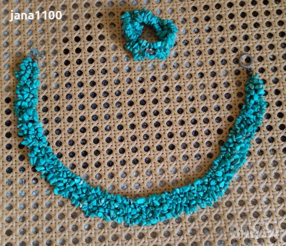 Великолепни колие и гривна, естествен тюркоаз , снимка 2 - Колиета, медальони, синджири - 50632905