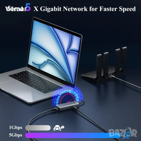 Minthouz USB C към Ethernet адаптер, 5G кабелен мрежов адаптер, снимка 4 - Друга електроника - 50837150