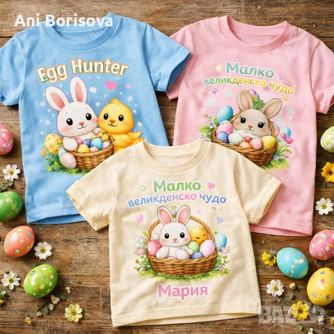 Великденски детски тениски и бодита с име – уникални подаръци, снимка 3 - Детски комплекти - 54028859