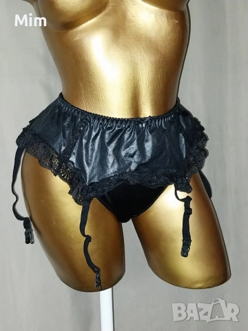 Bellanca 42 Черен кожен колан с жартиери за чорапи 