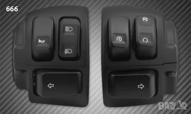 Контролни превключватели за кормило на мотоциклет, комплект ляво/дясно, алуминий, черен, 25 mm, снимка 4 - Части - 52879330