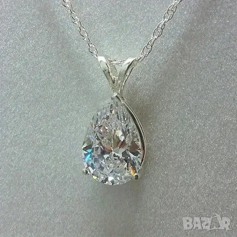 Сребърно колие с бял сапфир, снимка 3 - Колиета, медальони, синджири - 49745663