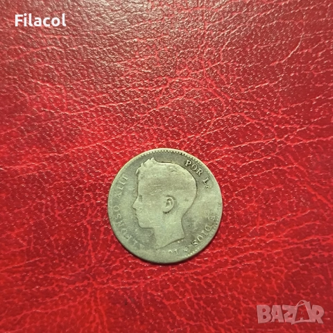 Испания 1 песета 1901 година, снимка 2 - Нумизматика и бонистика - 51549889