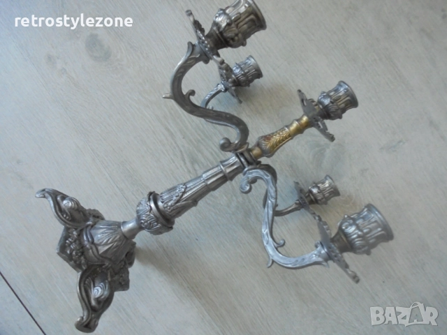 № 8241 Стар свещник в бароков стил  , снимка 2 - Антикварни и старинни предмети - 51609734