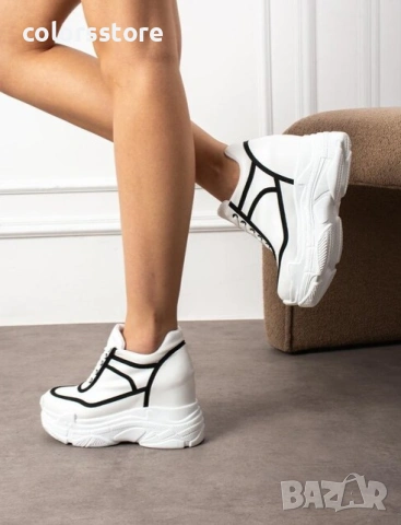 Кецове на платформа - бяло с черно - PA88 