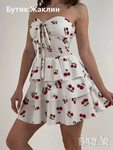 ‼️Намалена‼️Дамска рокля с черешки с твърди чашки , снимка 4 - Рокли - 53436579