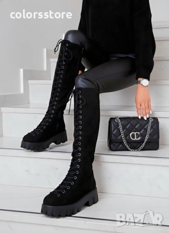 Равни ботуши - черен велур - MX362

