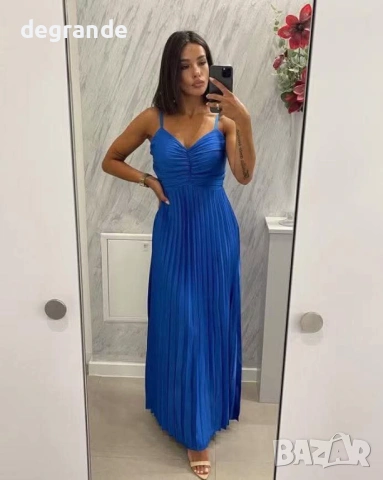  🎀Синя Сатенена Дълга Рокля