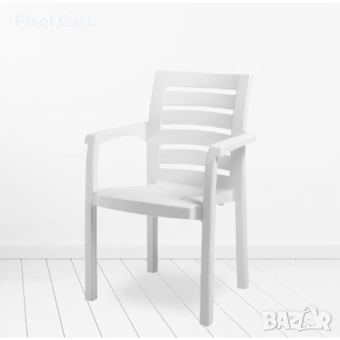 Градински стол с подлакътници - Бял, снимка 2 - Столове - 44979113