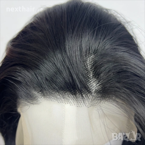 Къса черна перука с дантела 13x4 - скосен боб, естествен ефект, снимка 2 - Аксесоари за коса - 53830848