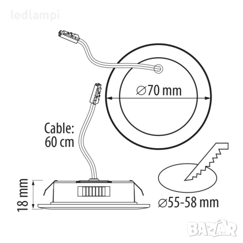 Мебелна Луна За Вграждане 4W 12V ССТ Бяла IP44, снимка 3 - Лед осветление - 52400759