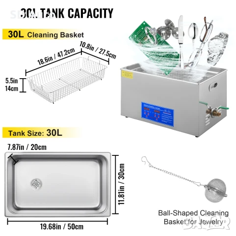 Ултразвукова дигитална почистваща вана  30 Литра / 40 kHz, снимка 8 - Други инструменти - 50498134