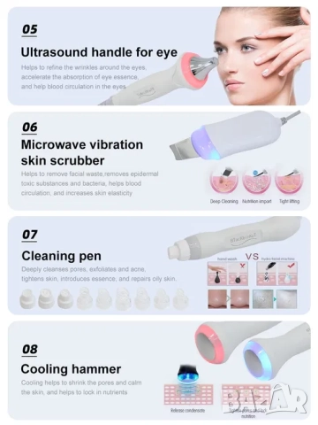 Професионален апарат Аква пилинг 12 в 1, водно дермабразио, дарсонвал, ултразвук, маска, биолифтинг, снимка 9 - Козметични уреди - 52063070