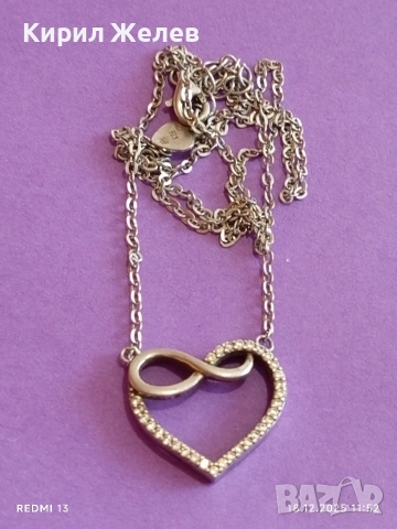 Сребърно колие с висулка съчетаваща символите на сърце и безкрайност с кристали 52399, снимка 9 - Колиета, медальони, синджири - 52835213