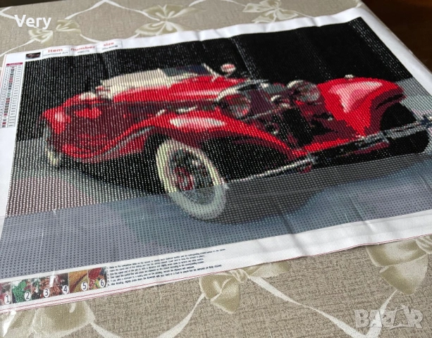 5D диамантен гоблен,ръчно налепен с кръгли камъчета!Ретро автомобил.Р.р:50Х40см.Цена:30€ или 58,67лв, снимка 3 - Гоблени - 53105986